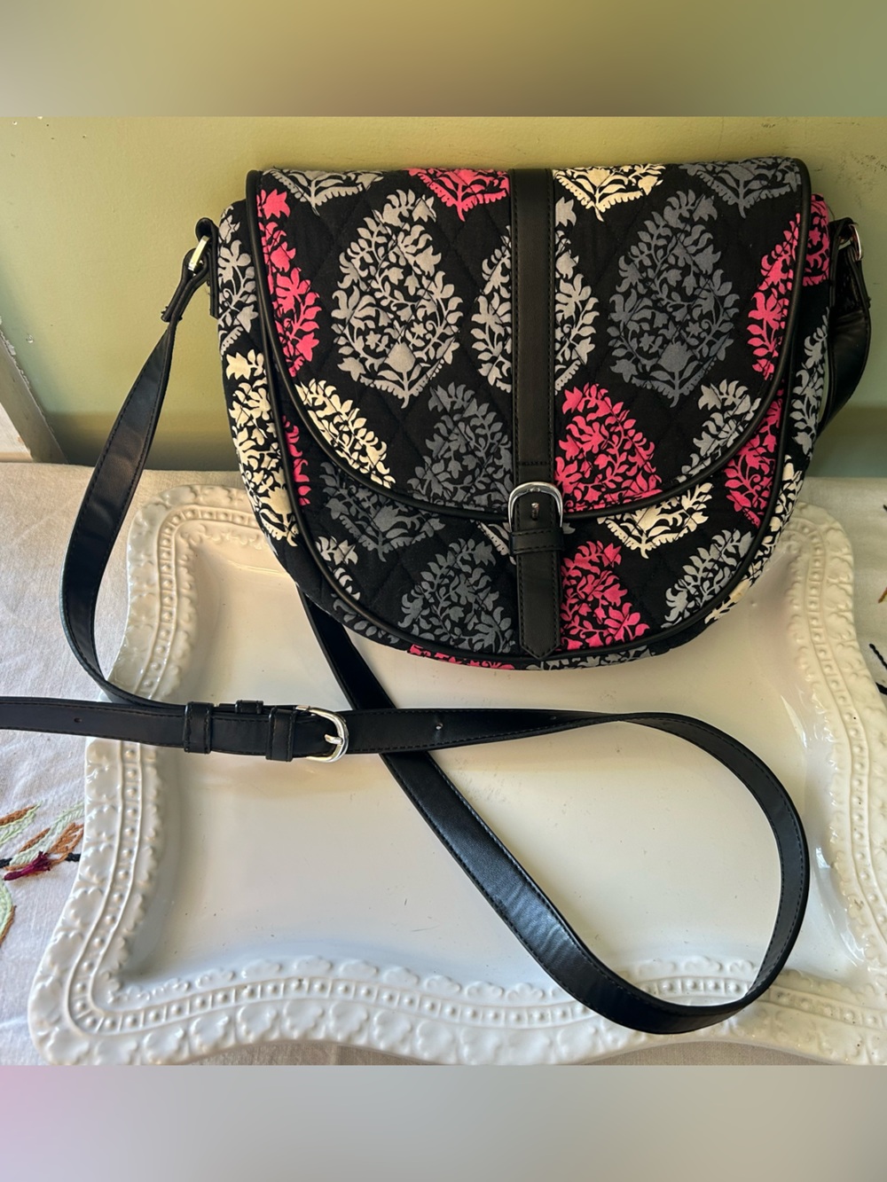 Vera Bradley Northern Lights patterned quilted crossbody slim saddle bag